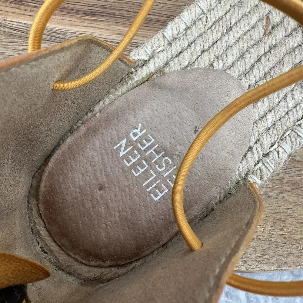 Eileen Fisher‎ Shoe Womens 8 Yellow Tan Suede Leather Elastic Flat Espadrilles
